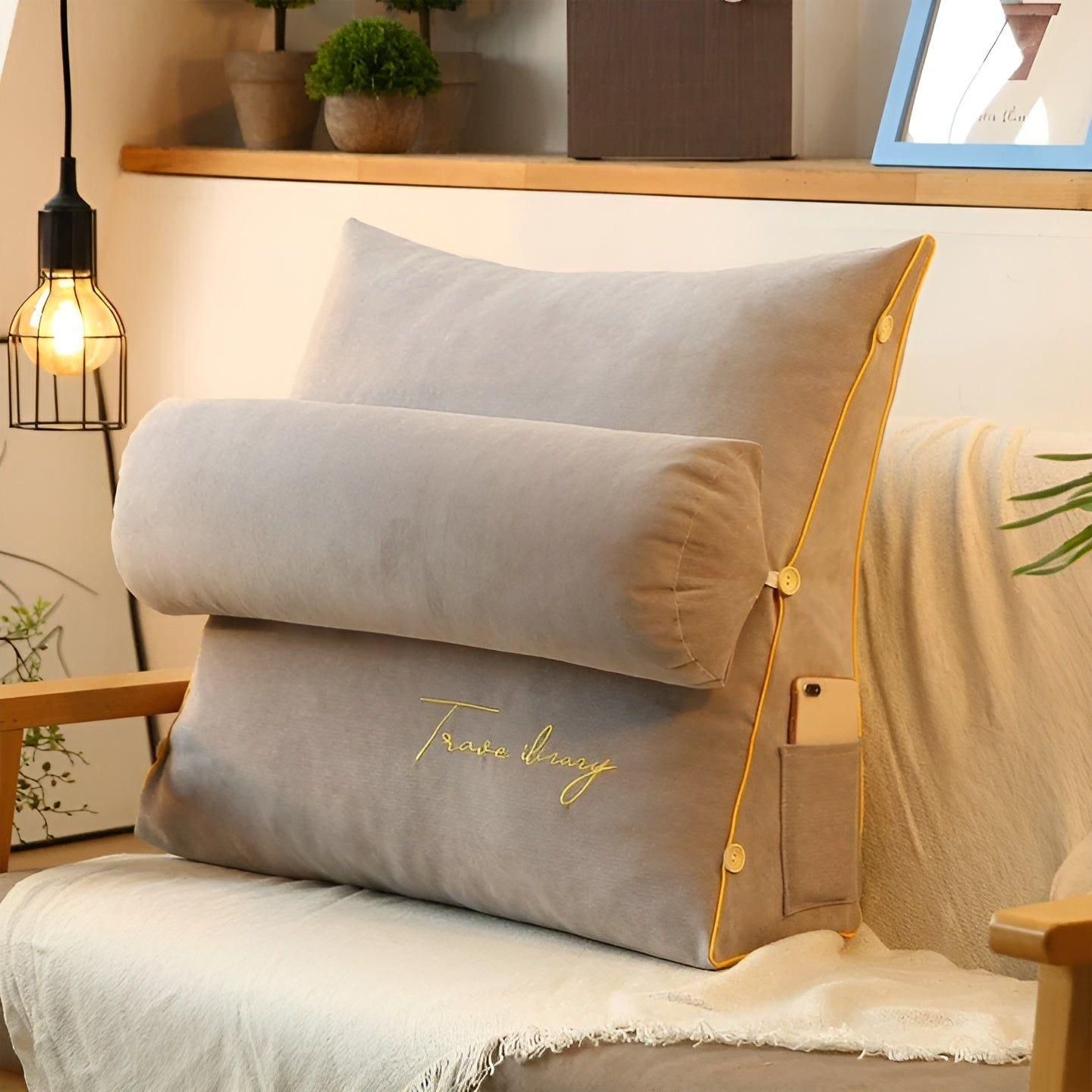 Ergonomic Triangular Reading Pillow with Back Support for Bed & Sofa