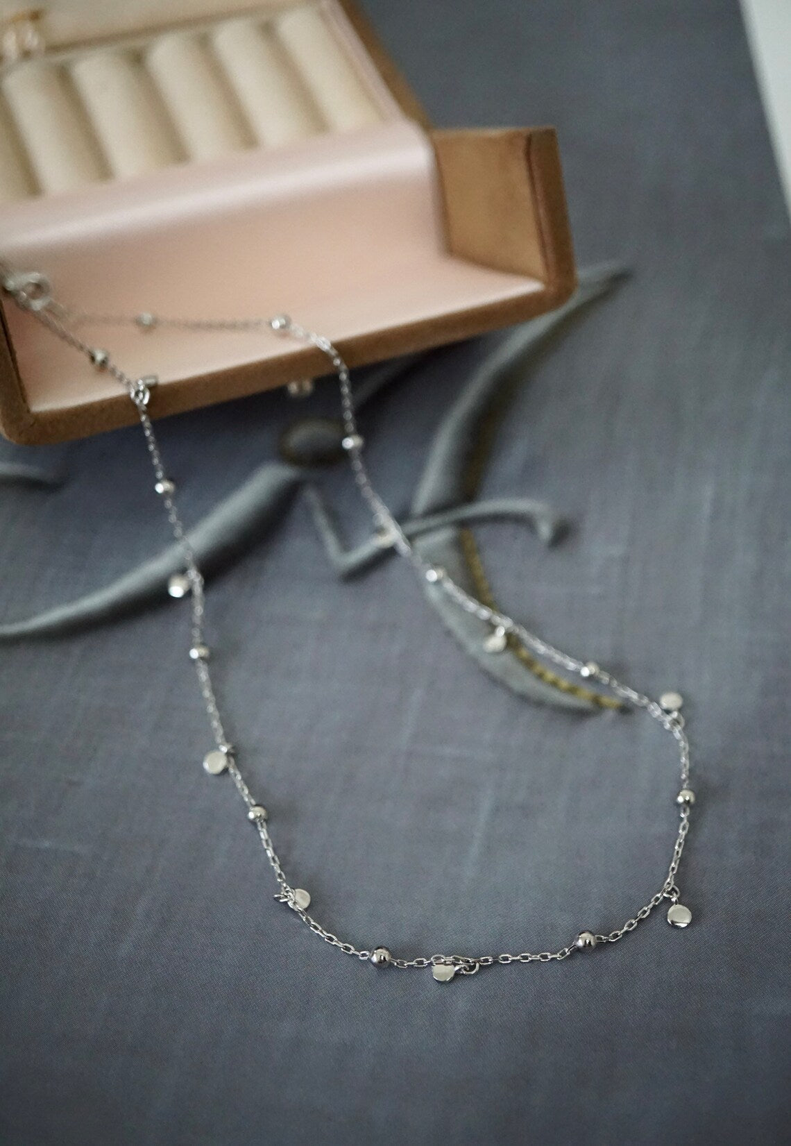 Silver Drop Necklace – 925 Sterling Silver Beaded Choker