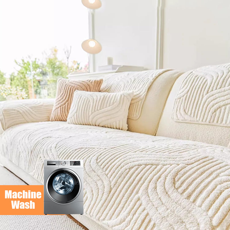 BohoWave Luxe – Non-Slip Plush Sofa Cover with Wave Texture (Pet-Friendly & Washable)