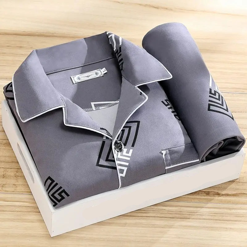 Men's Button-Up Pajama Set Breathable Sleepwear