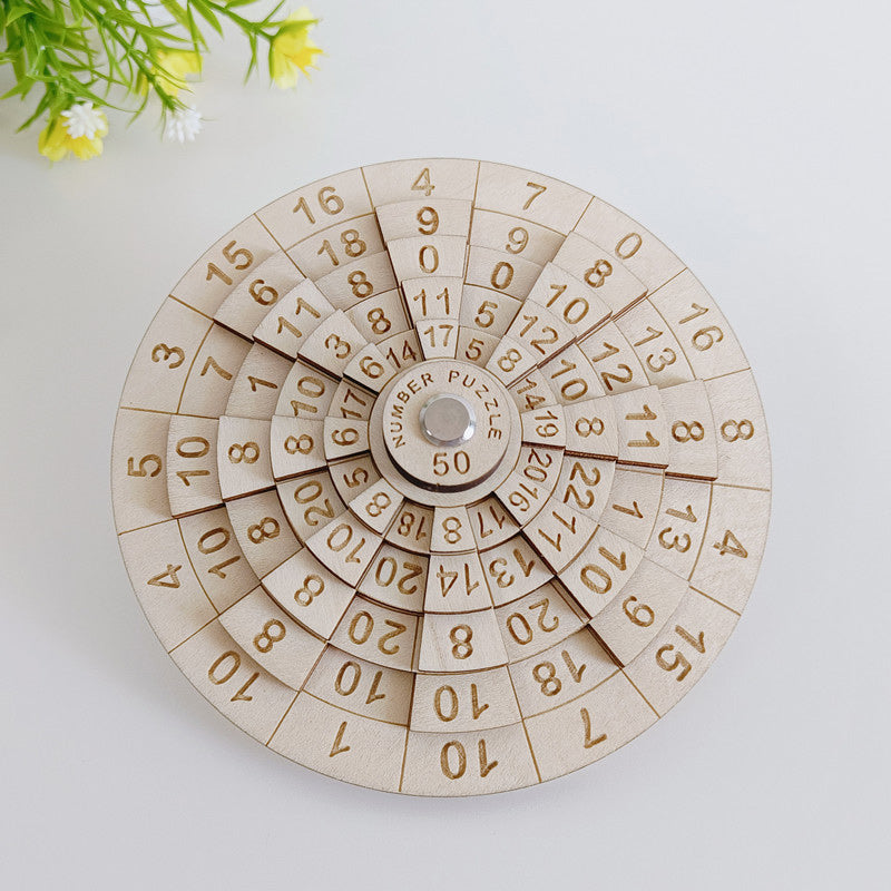 Precision Wooden Number Ring Puzzle – Rotating Logic Brain Teaser