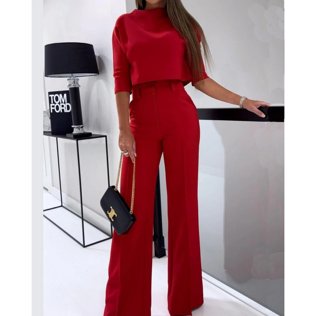 Women’s Two-Piece Lounge Set with Half Sleeve Top & Wide Leg Pants