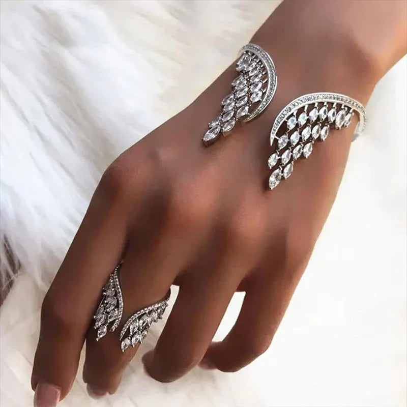 Angel Wing Ring and Bracelet Jewelry Set