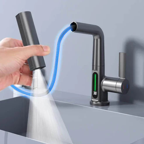 WaterMaster Flexible Faucet – 360° Rotating Pull-Out Tap with LED Temperature Display