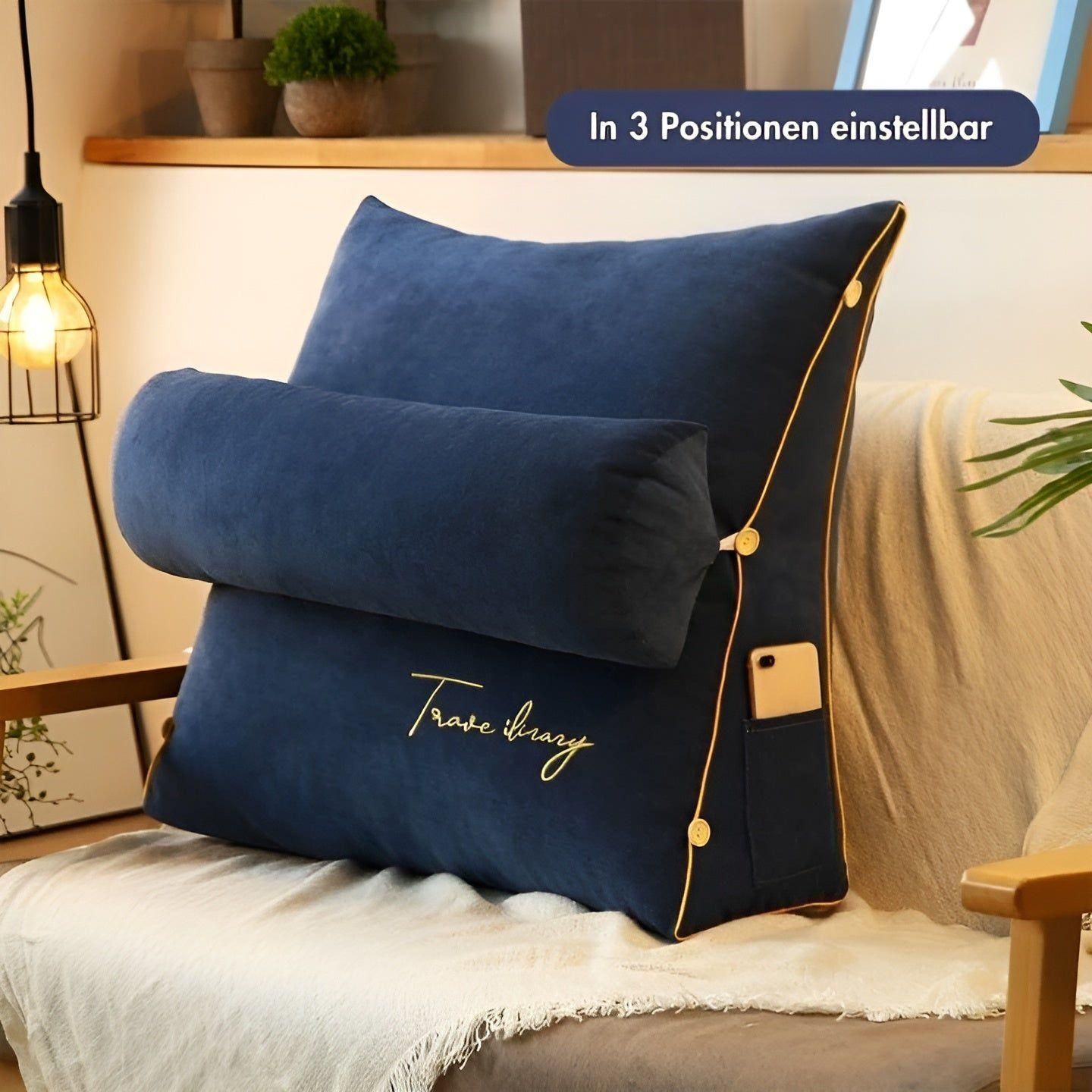Ergonomic Triangular Reading Pillow with Back Support for Bed & Sofa