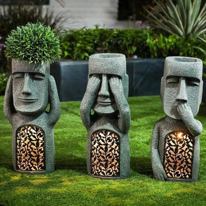 Solar LED Face Planter Decorative Garden Sculpture Pot