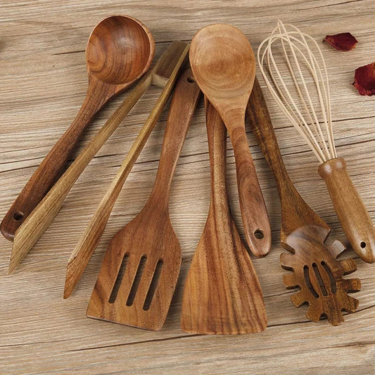 TeakMaster Wooden Kitchen Utensil Set – 7-Piece Luxury Teak