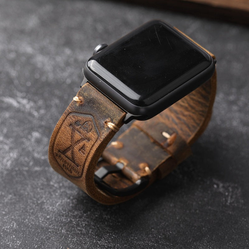 Vintage Full Grain Leather Apple Watch Band Handcrafted Strap