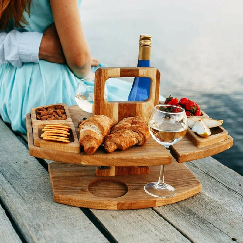WineNest Portable Wooden Picnic Wine Table