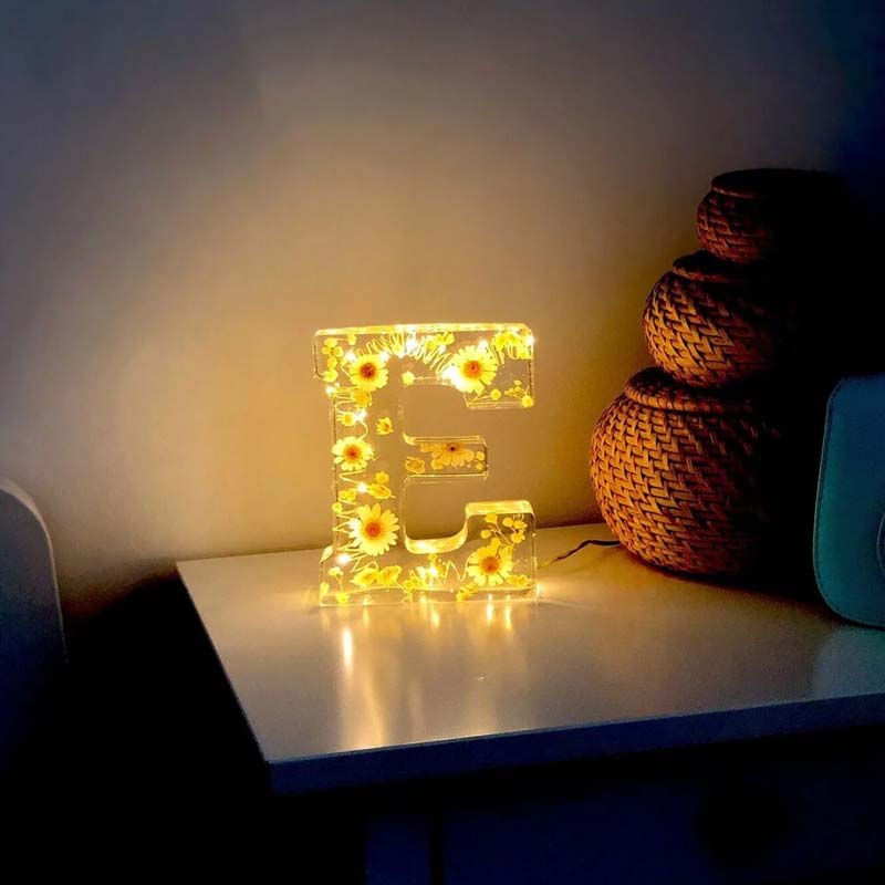 Personalized Letter Resin Flower LED Night Light