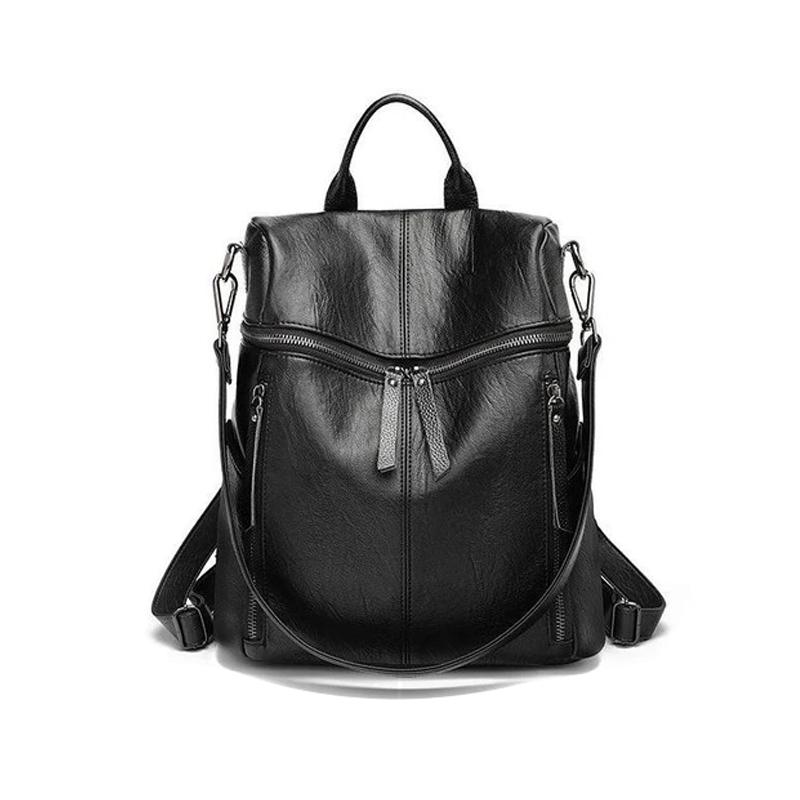 Large Capacity Leather Backpack Everyday Travel Laptop Bag