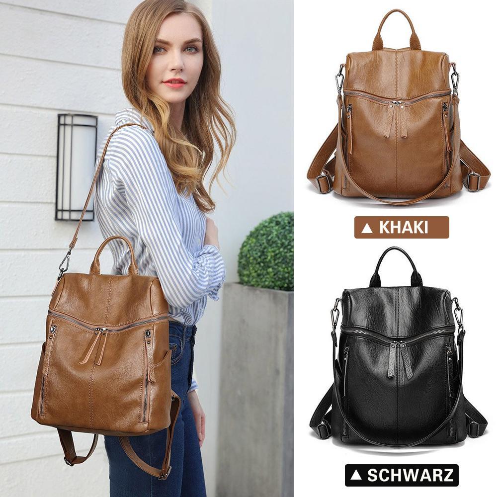 Large Capacity Leather Backpack Everyday Travel Laptop Bag