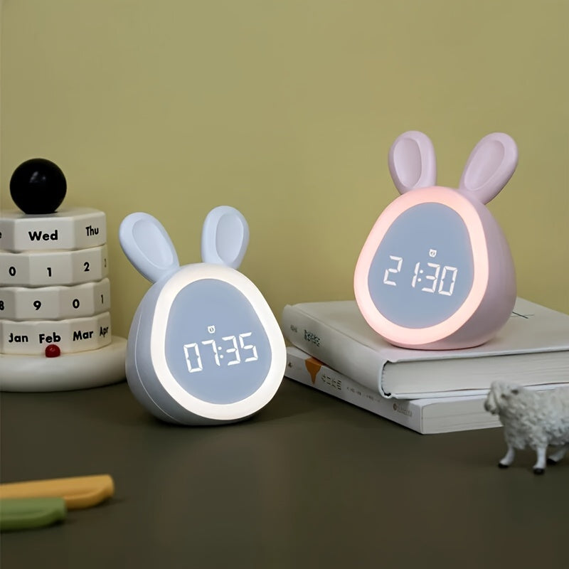 Rabbit Alarm Clock with Night Light USB Rechargeable