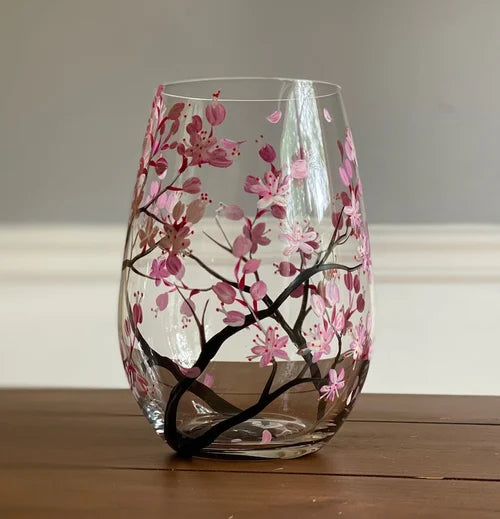 Hand Painted Four Seasons Tree Wine Glass