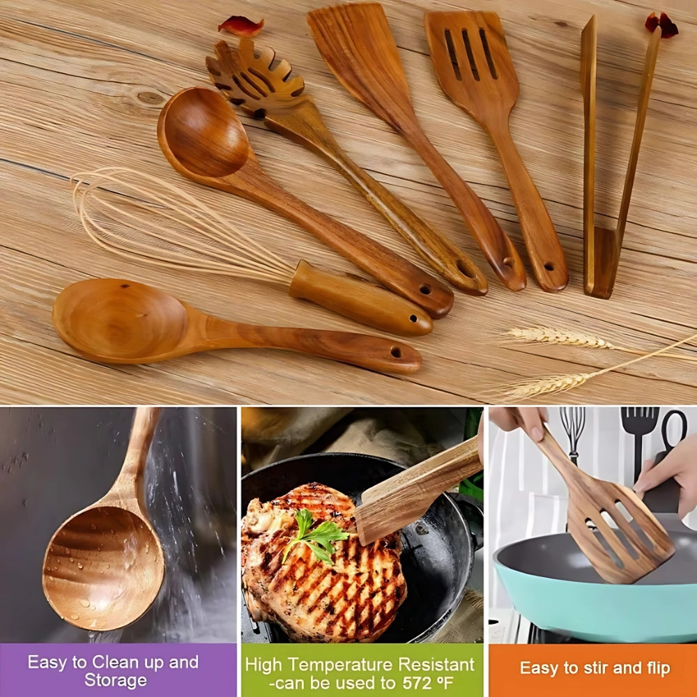 TeakMaster Wooden Kitchen Utensil Set – 7-Piece Luxury Teak