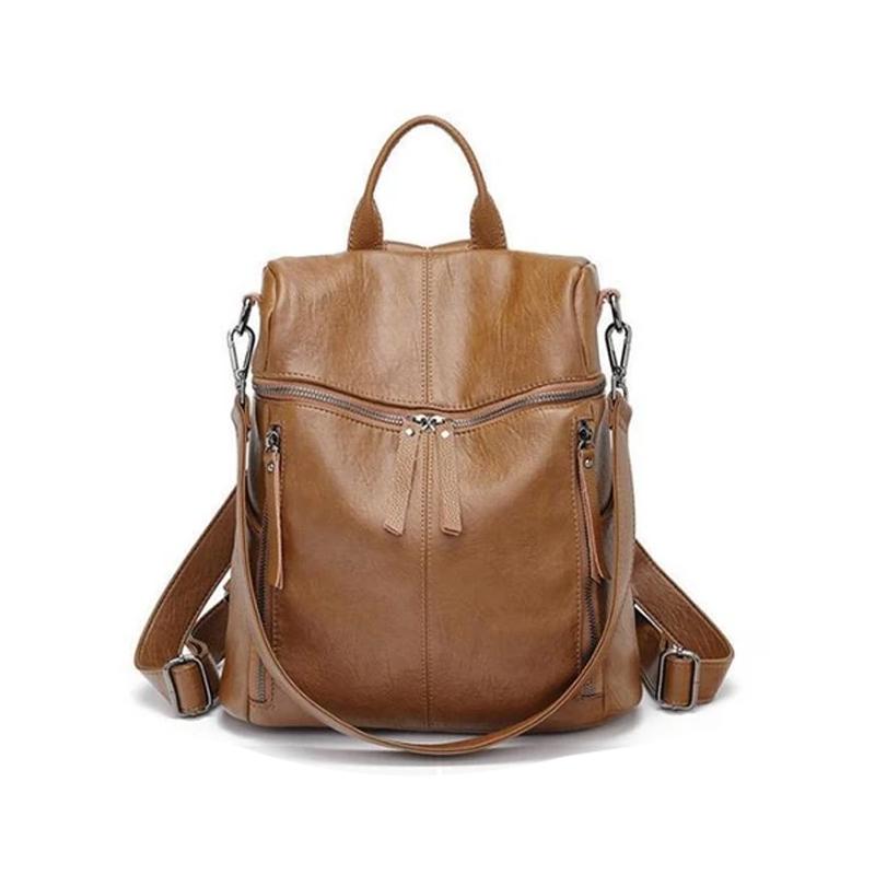 Large Capacity Leather Backpack Everyday Travel Laptop Bag