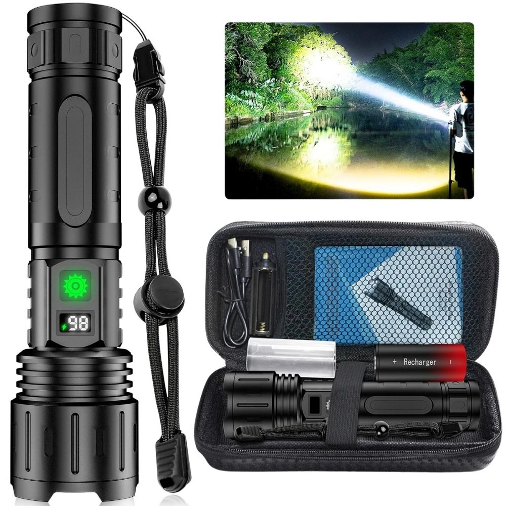 High-Output Rechargeable Tactical LED Flashlight with Zoom Focus