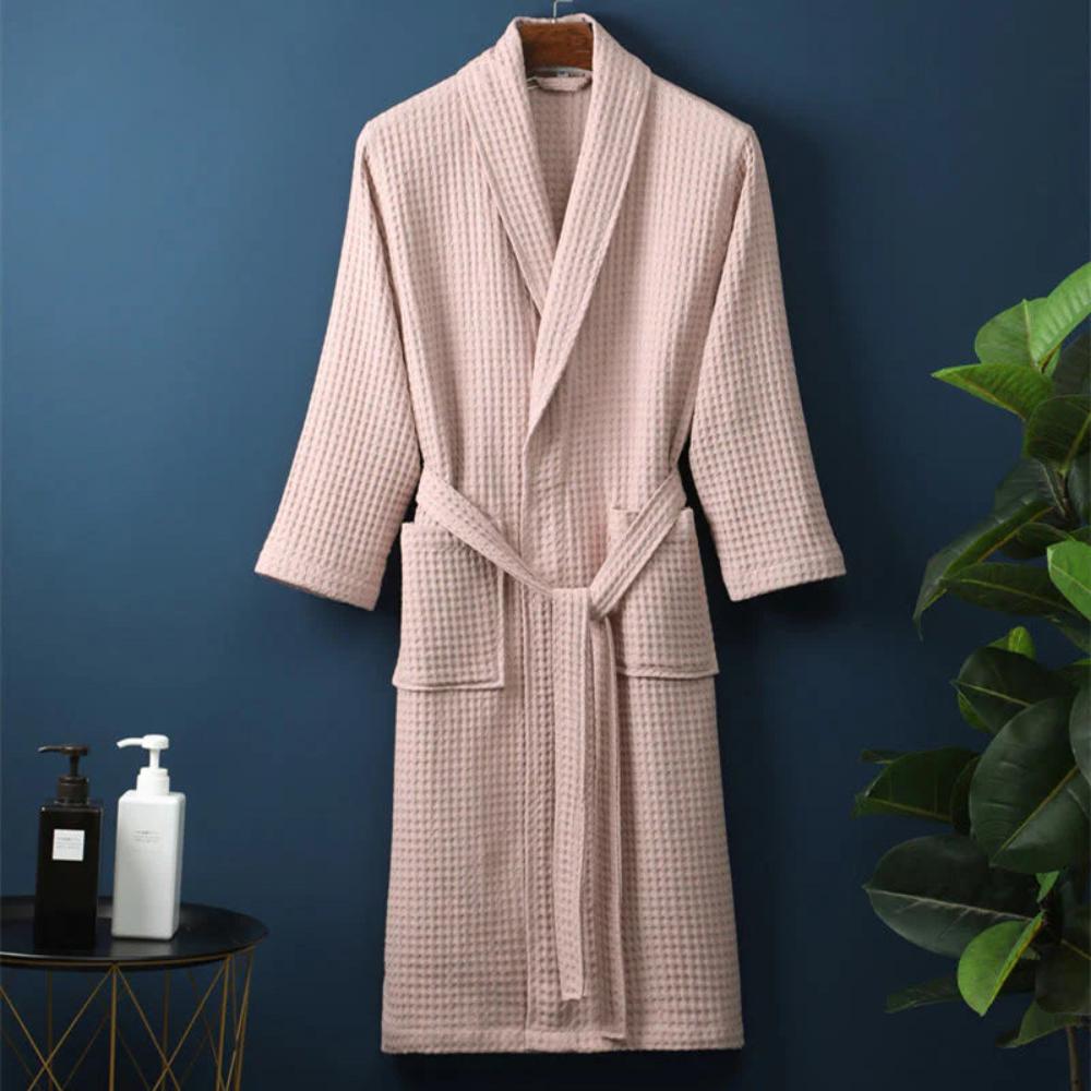 SereneLuxe – Cotton Waffle Bathrobe with Elegant V-Neck