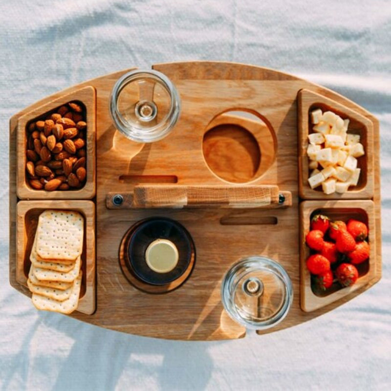 WineNest Portable Wooden Picnic Wine Table