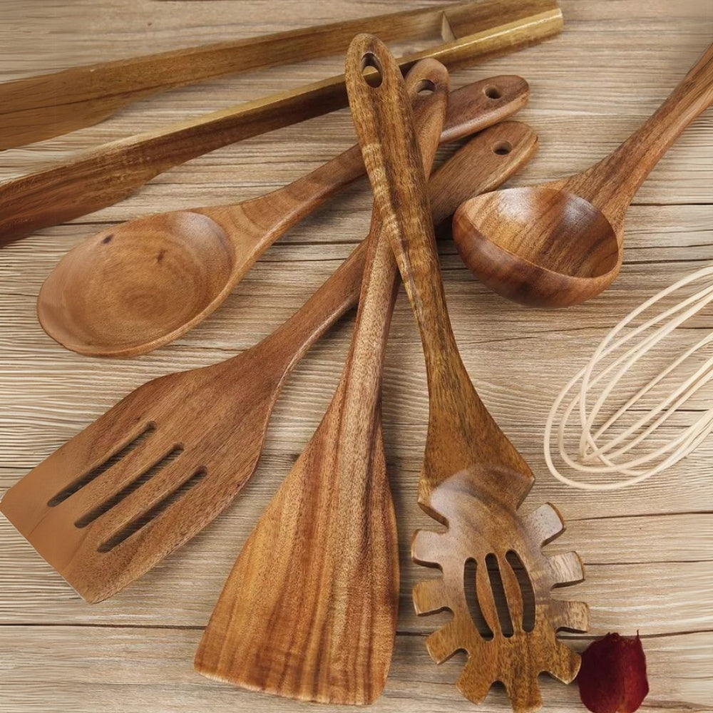 TeakMaster Wooden Kitchen Utensil Set – 7-Piece Luxury Teak