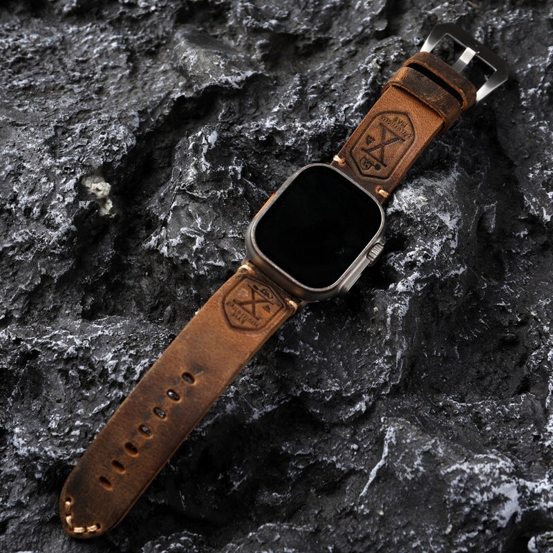 Vintage Full Grain Leather Apple Watch Band Handcrafted Strap