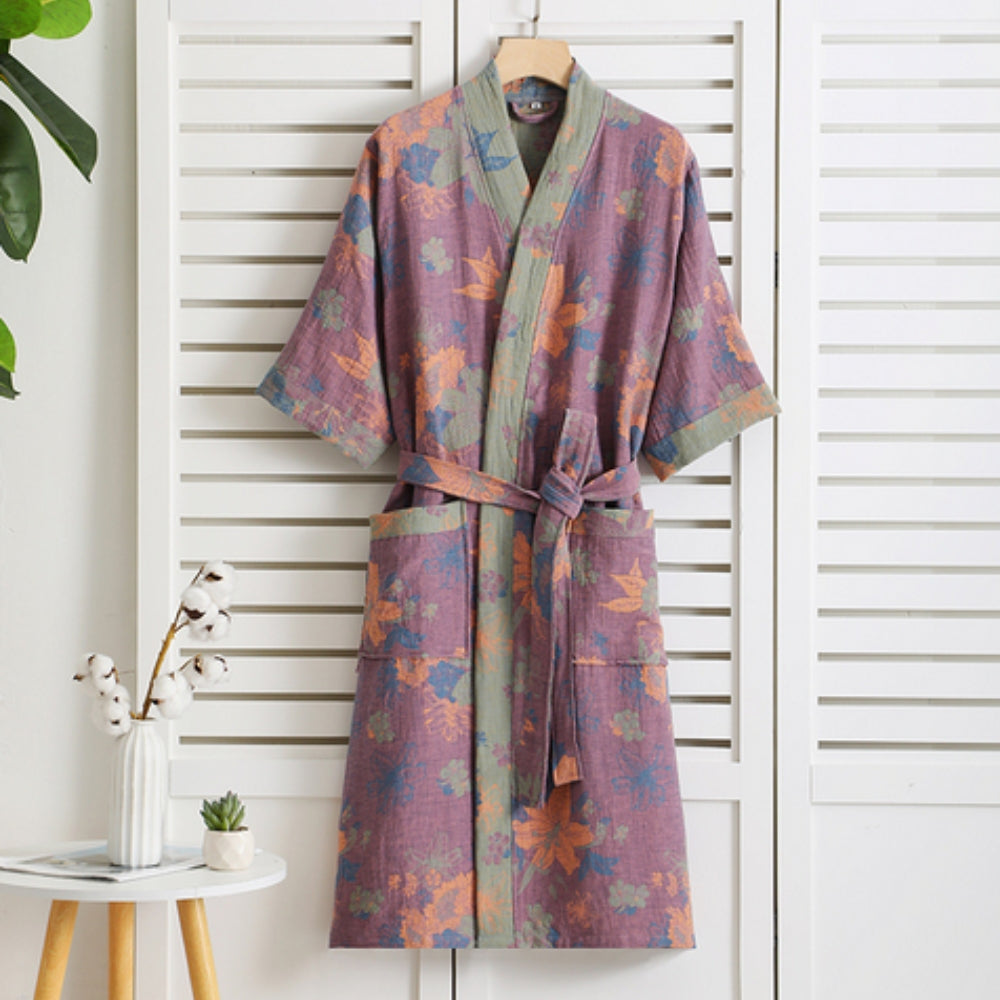Rosewood Charm – Luxe Cotton Bathrobe with Timeless Elegance