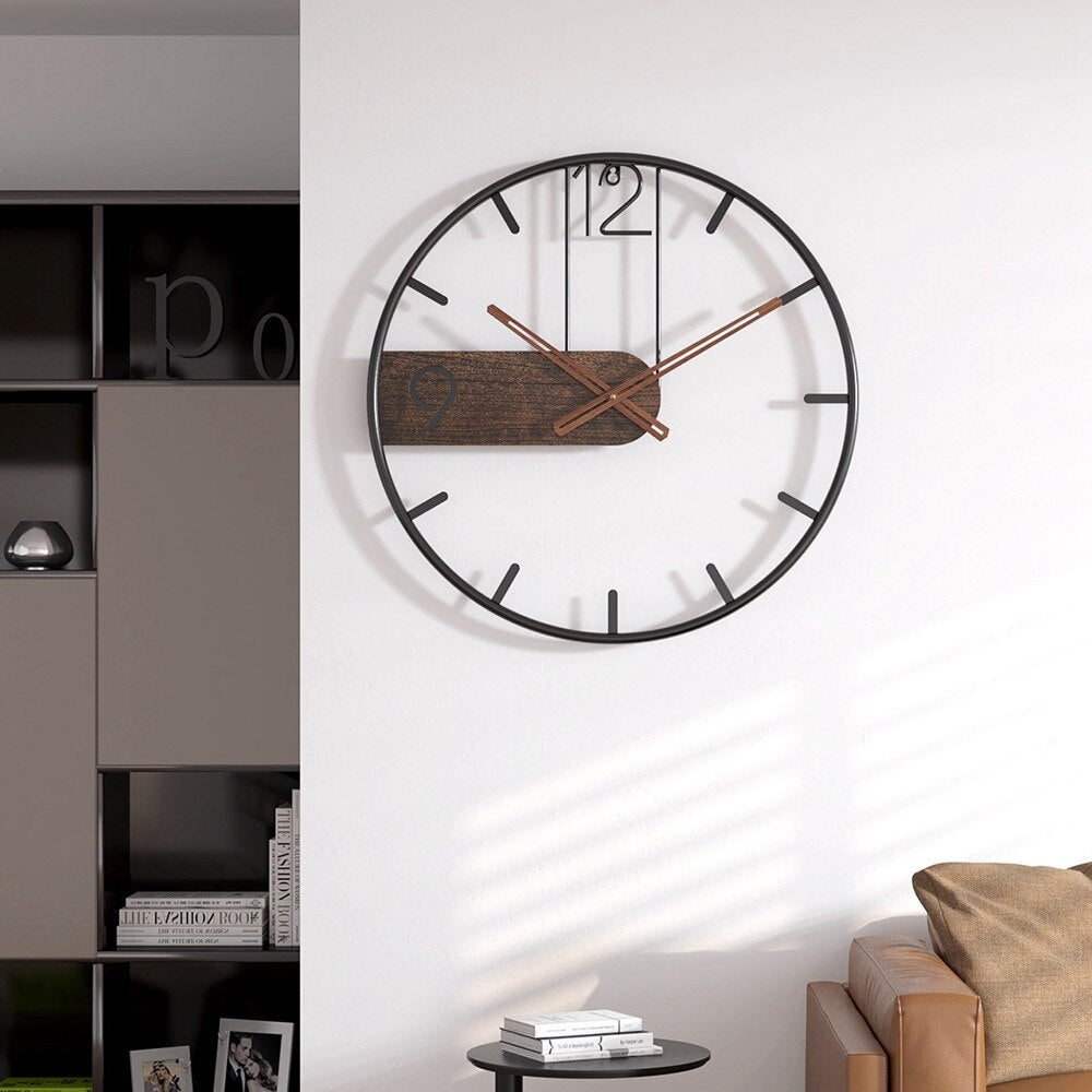 Woodline - Modern Wall Clock in Steel and Walnut