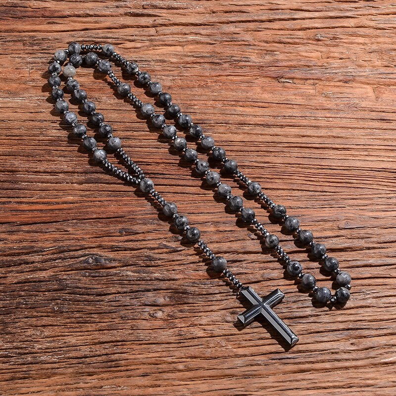 Orion – Men’s Tiger Eye & Lapis Lazuli Cross Rosary Necklace