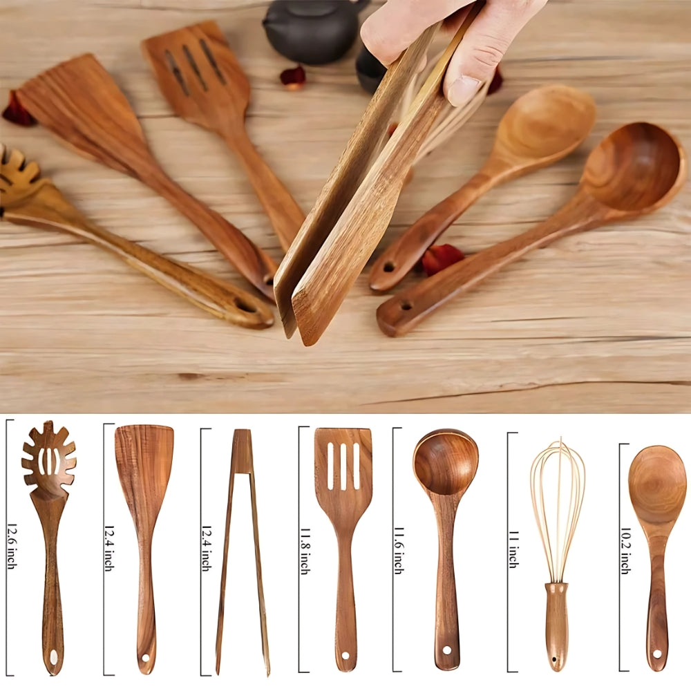 TeakMaster Wooden Kitchen Utensil Set – 7-Piece Luxury Teak
