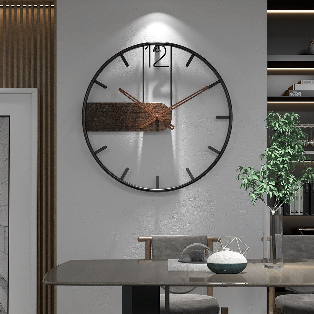 Woodline - Modern Wall Clock in Steel and Walnut