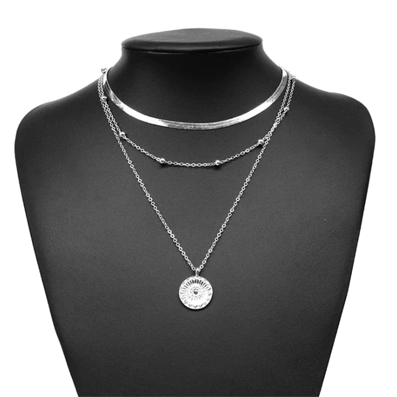 Triple Layer Sterling Silver Necklace