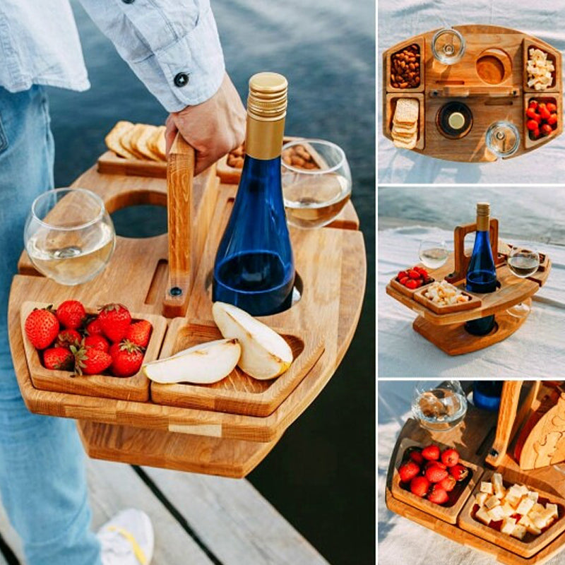 WineNest Portable Wooden Picnic Wine Table