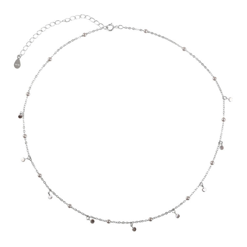 Silver Drop Necklace – 925 Sterling Silver Beaded Choker