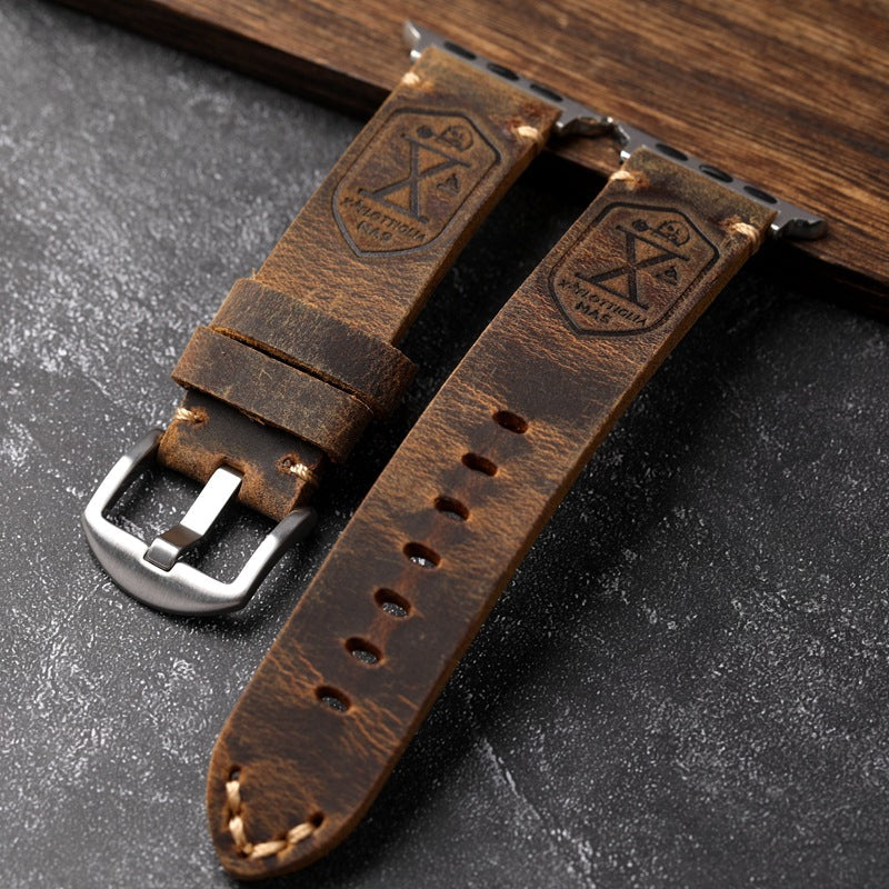 Vintage Full Grain Leather Apple Watch Band Handcrafted Strap