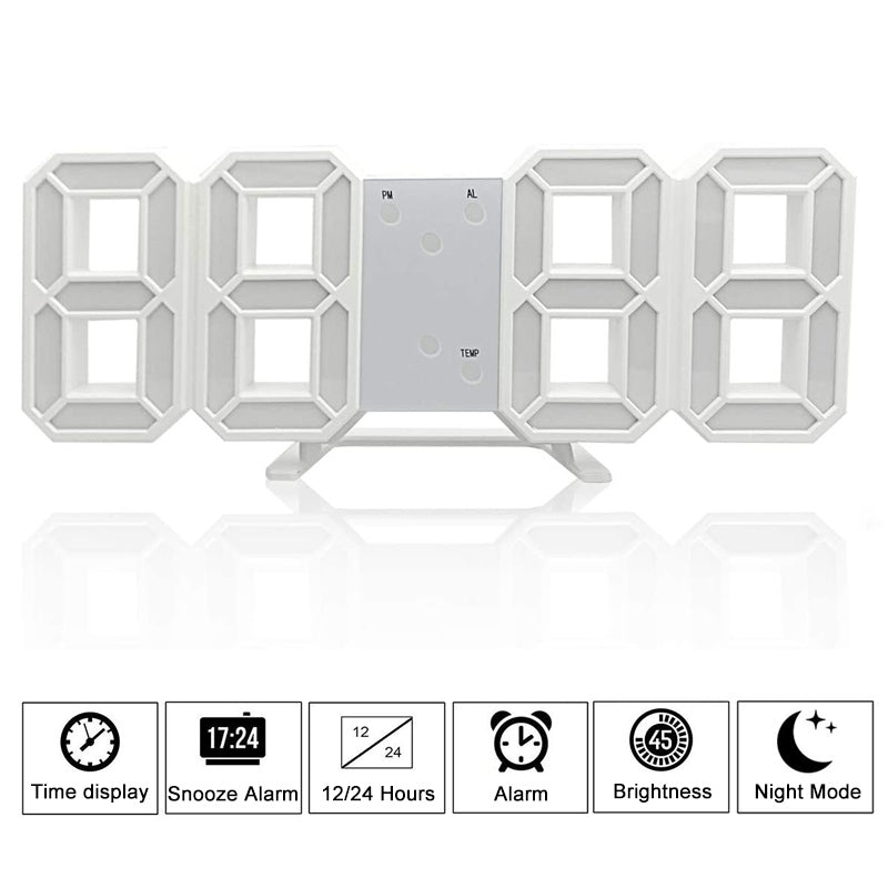3D LED Digital Alarm Clock with Time Date Temperature Display