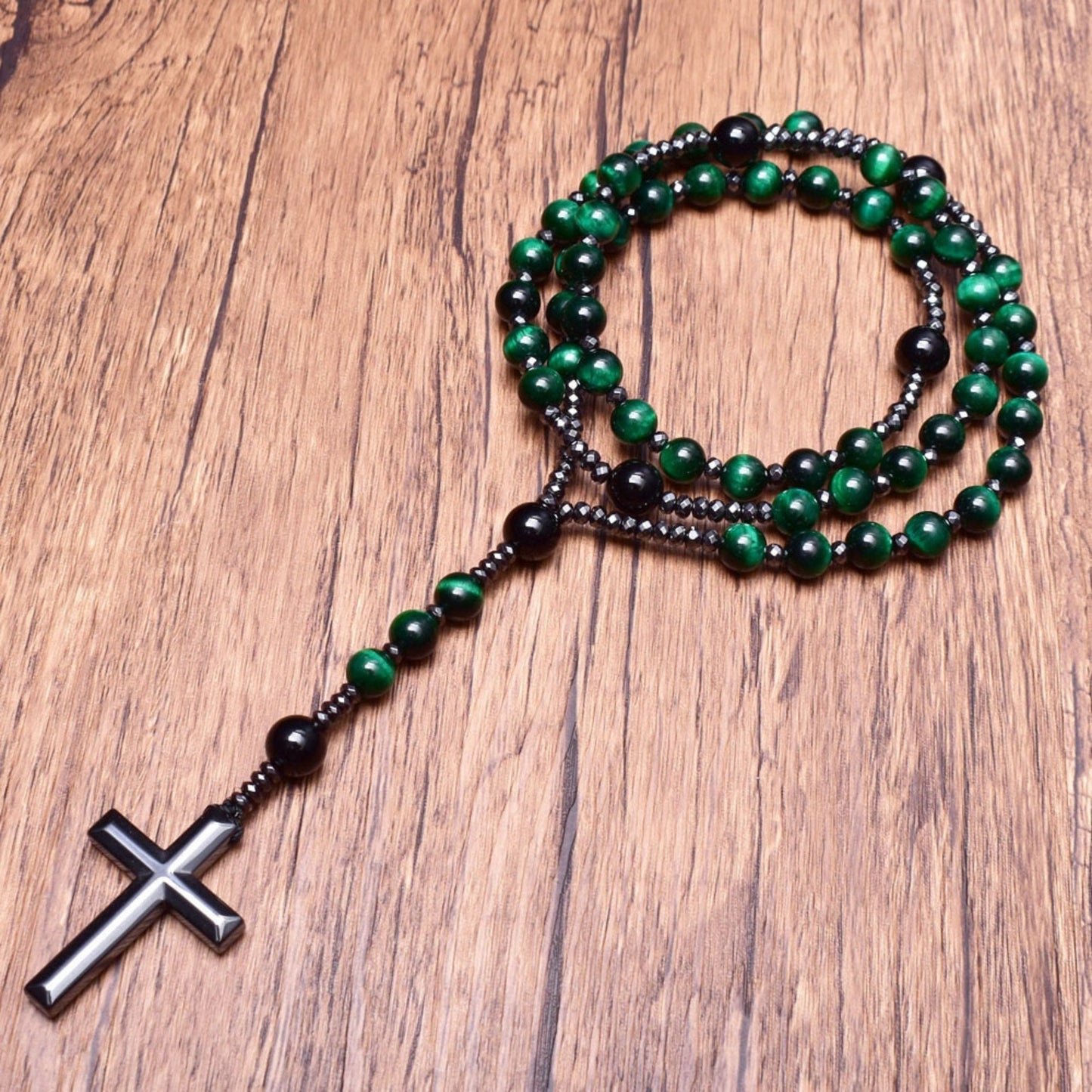 Orion – Men’s Tiger Eye & Lapis Lazuli Cross Rosary Necklace