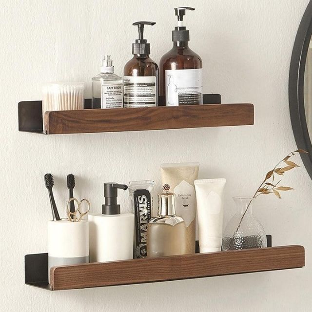 WoodHaven Rustic Bathroom Shelf – Drill-Free Wall Rack