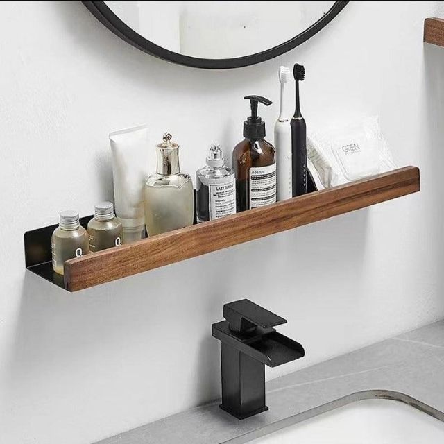 WoodHaven Rustic Bathroom Shelf – Drill-Free Wall Rack