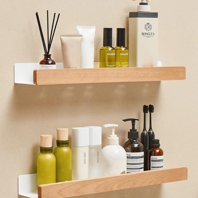 WoodHaven Rustic Bathroom Shelf – Drill-Free Wall Rack