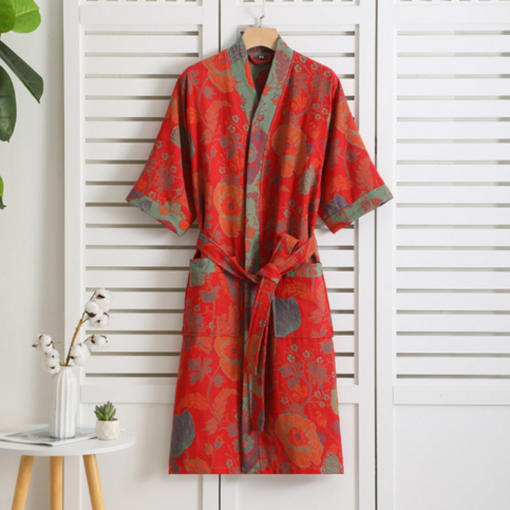Rosewood Charm – Luxe Cotton Bathrobe with Timeless Elegance