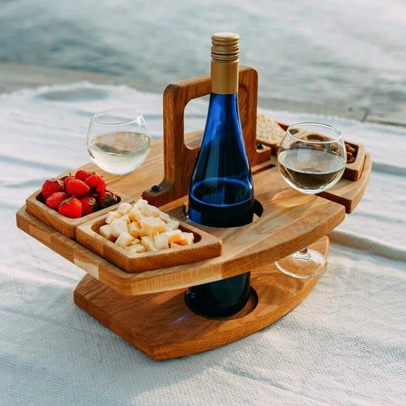 WineNest Portable Wooden Picnic Wine Table