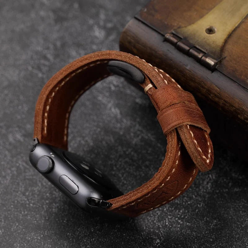 Vintage Full Grain Leather Apple Watch Band Handcrafted Strap