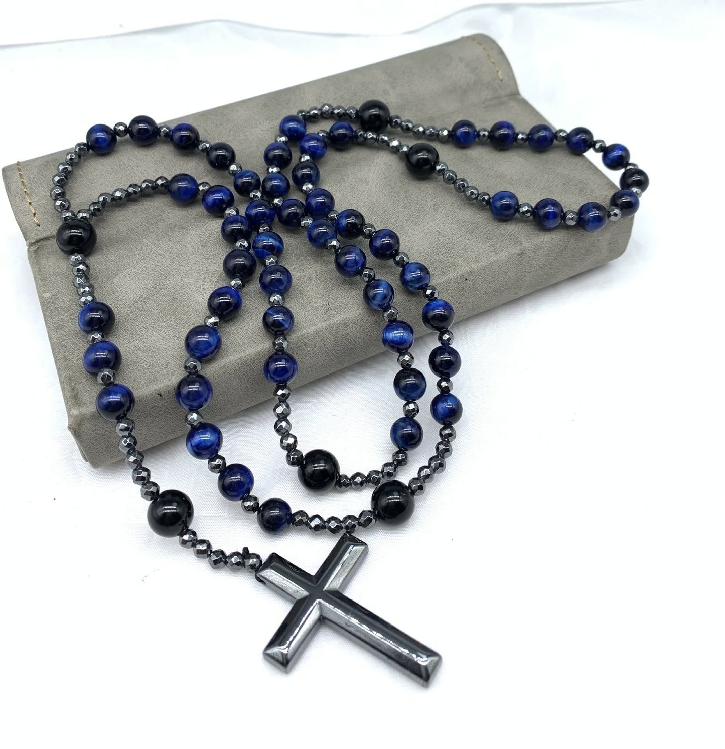 Orion – Men’s Tiger Eye & Lapis Lazuli Cross Rosary Necklace