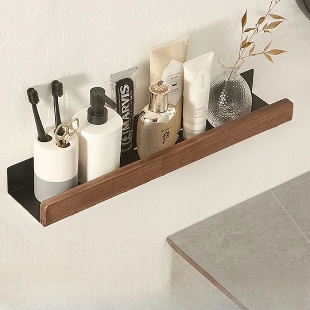 WoodHaven Rustic Bathroom Shelf – Drill-Free Wall Rack