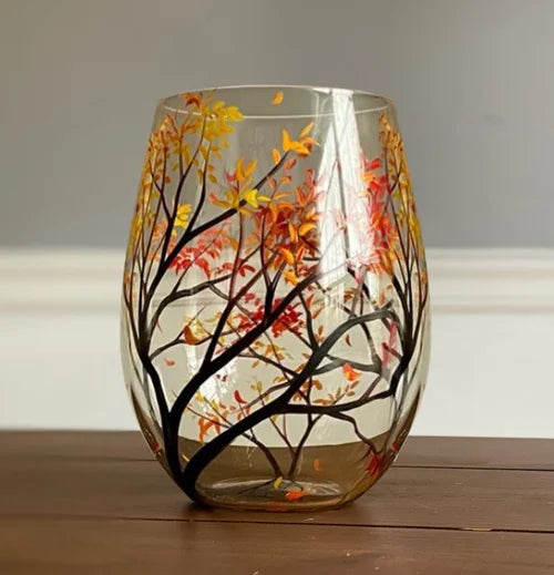 Hand Painted Four Seasons Tree Wine Glass