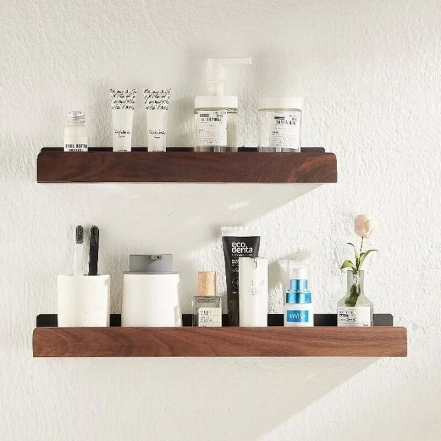 WoodHaven Rustic Bathroom Shelf – Drill-Free Wall Rack