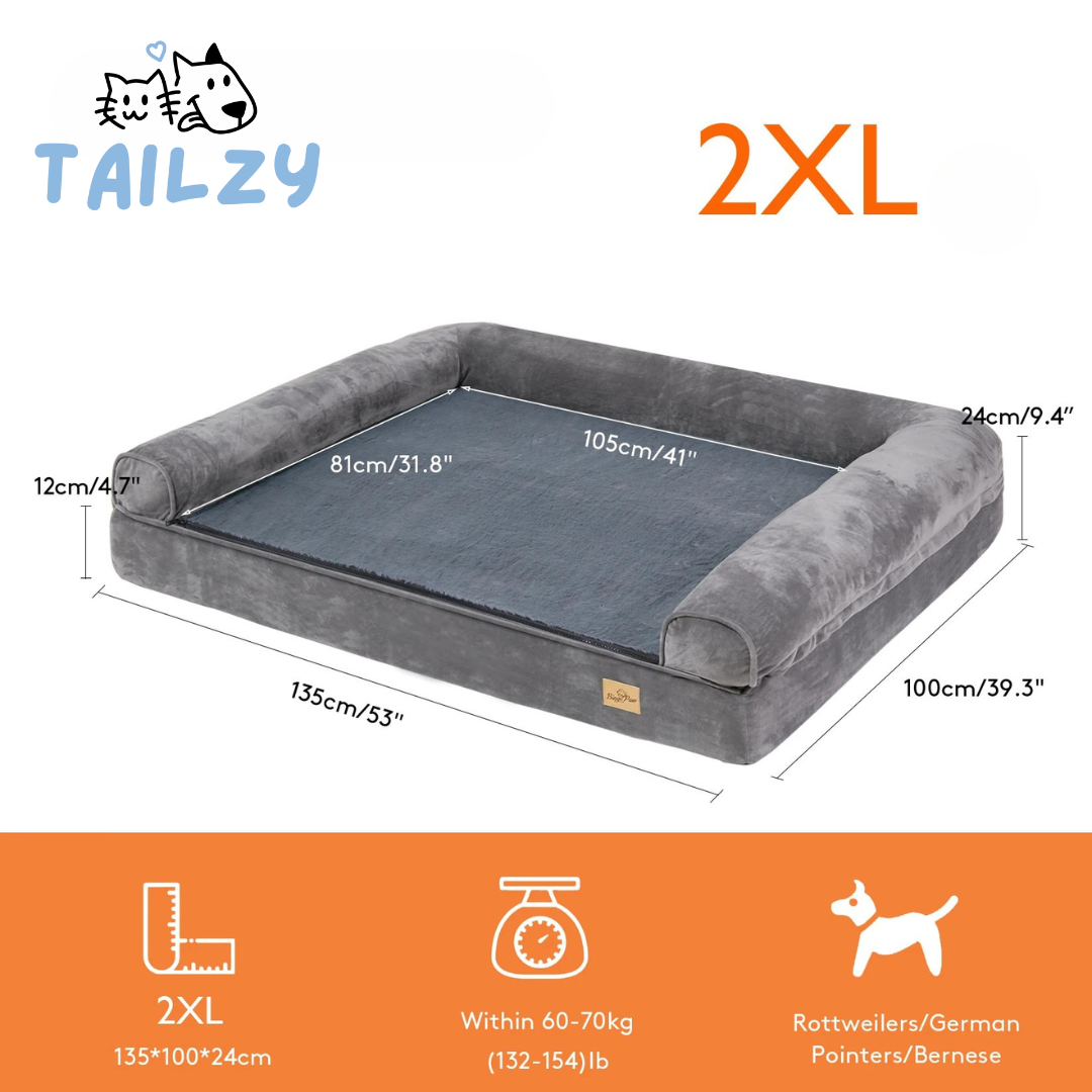 XL Orthopedic Dog Bed™ – Waterproof Sofa-Style Bolster Bed with Washable Cover