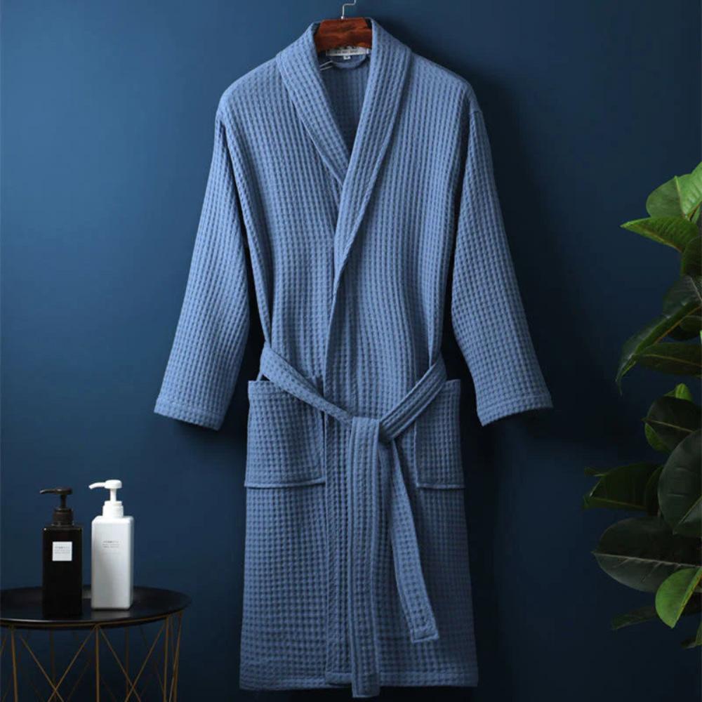 SereneLuxe – Cotton Waffle Bathrobe with Elegant V-Neck