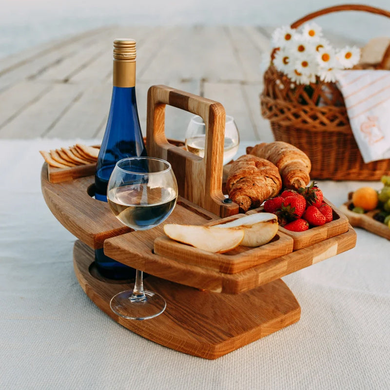 WineNest Portable Wooden Picnic Wine Table
