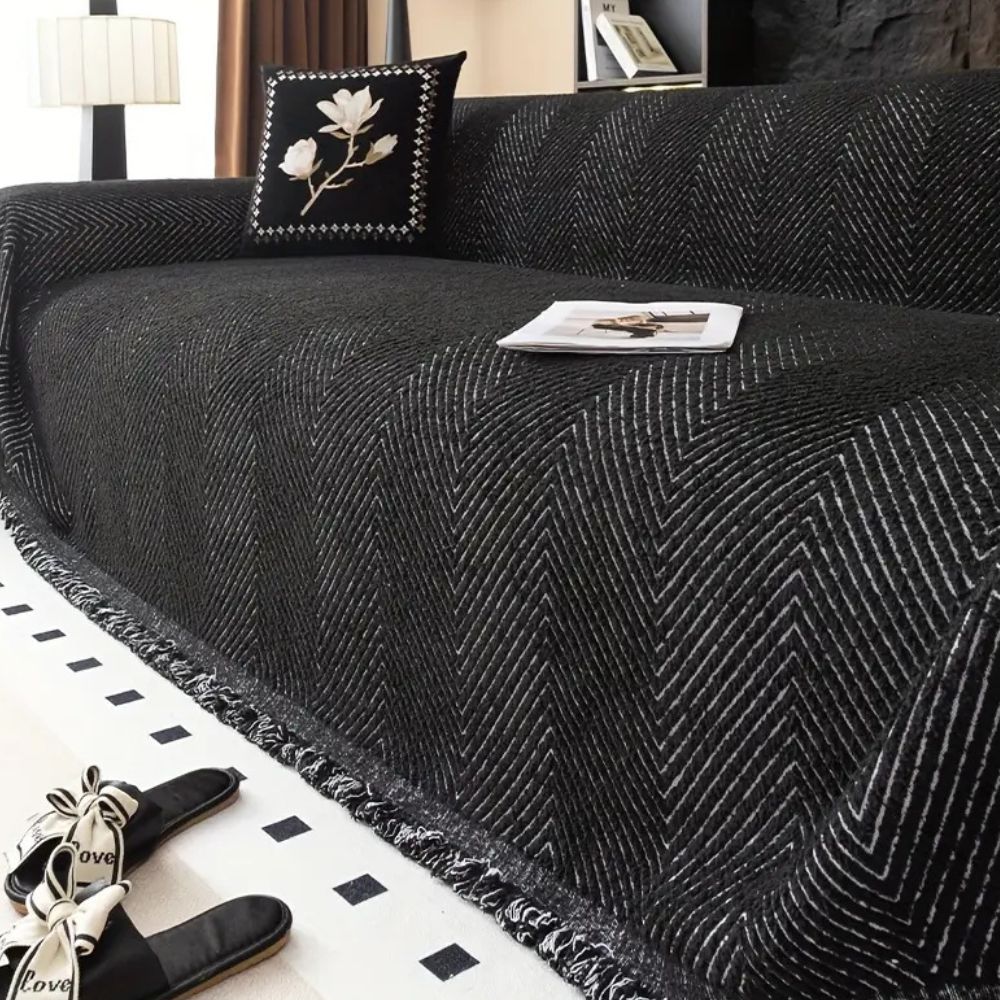 LumiWeave Herringbone Sofa Cover – Luxe Microfiber, Non-Slip & Washable